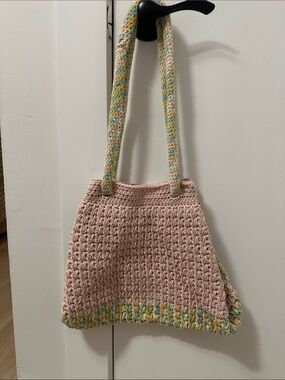 handmade pink pastel crochet hobo shoulder bag unlined crossbody